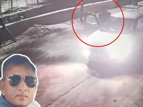 ASI ने रेस्टोरेंट पर पत्थर फेंके, SP ने किया सस्पेंड:CCTV में कार से उतरते दिखा, बोला- जो दिख रहा है, वो मैं नहीं हूं