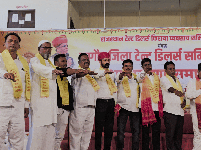 नागौर में बनेगा राजस्थान का पहला टेंट डीलर-समिति का भवन:भूमि पूजन के बाद नवगठित पदाधिकारियों को शपथ दिलाई