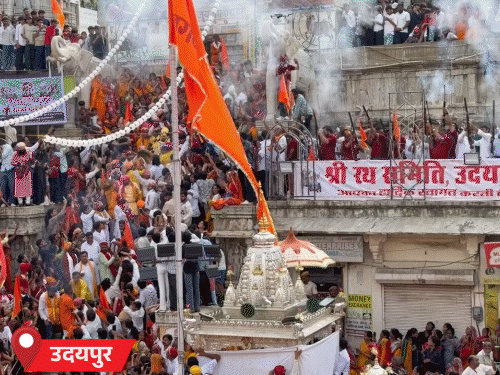 राजस्थान में भगवान जगन्नाथ की रथयात्राएं निकलीं:उदयपुर में पहली बार 375 साल पुराना रथ शामिल, 21 बंदूकों की सलामी दी; जयपुर में 25-फीट ऊंचा रथ