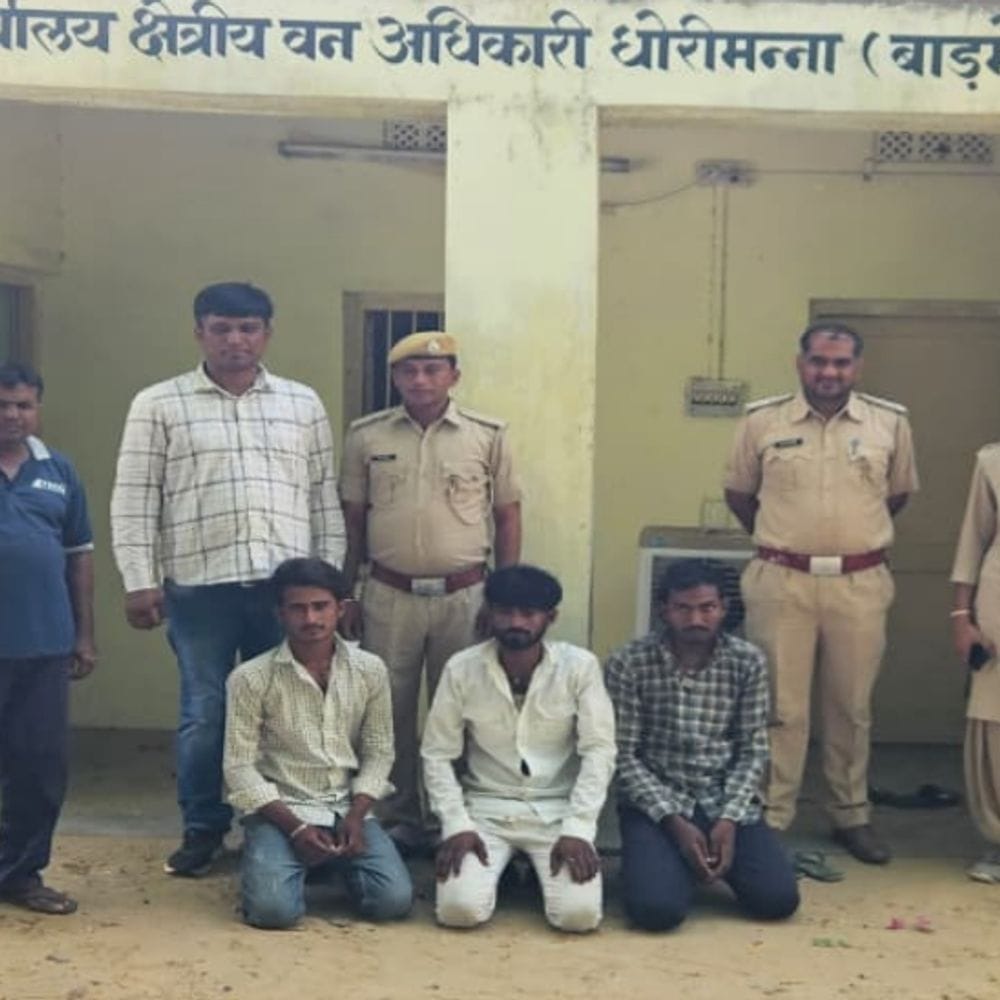 हिरण शिकार के तीन आरोपी गिरफ्तार, नाबालिग पुलिस संरक्षण में:पद्चिन्ह, खून धब्बों ने खोला वन्यजीव शिकार का राज, गैंग पकड़ने के आश्वासन पर मानें
